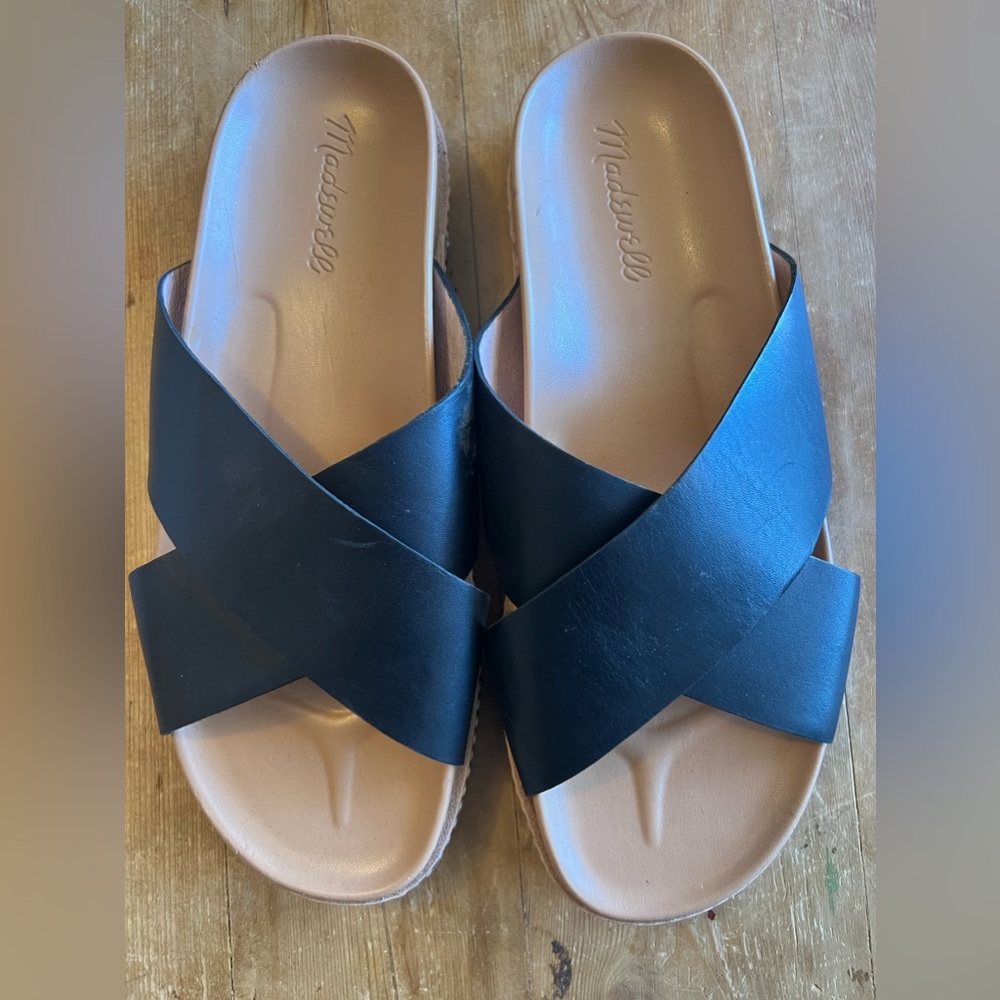 Wide strap sandals.